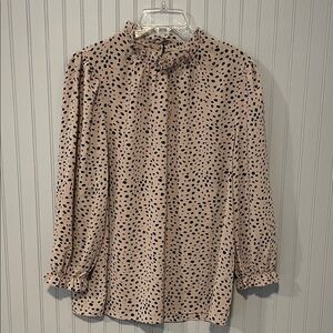 Spotted Blouse with Ruffle Neck Womens Medium